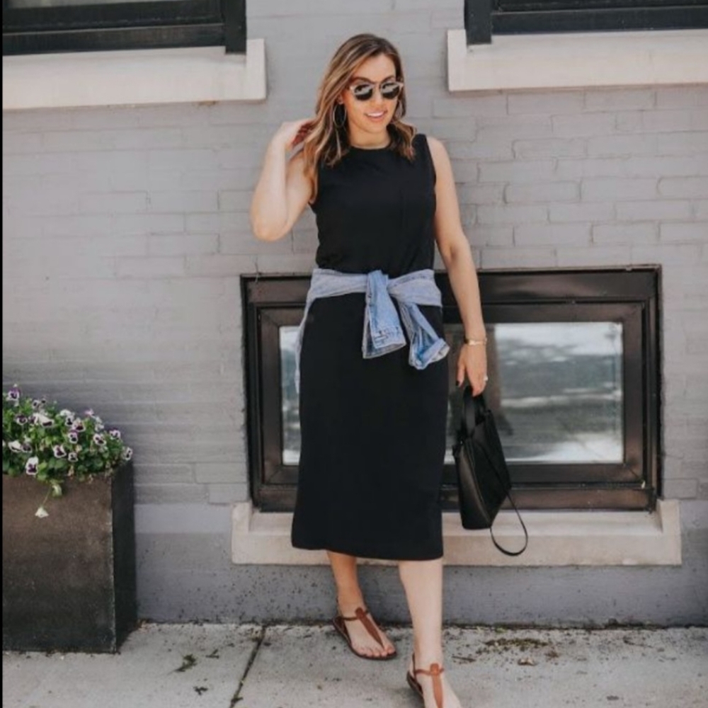 Everlane The Long Weekend Sleeveless Side Slit Midi Dress Cotton Black Small - Picture 4 of 10